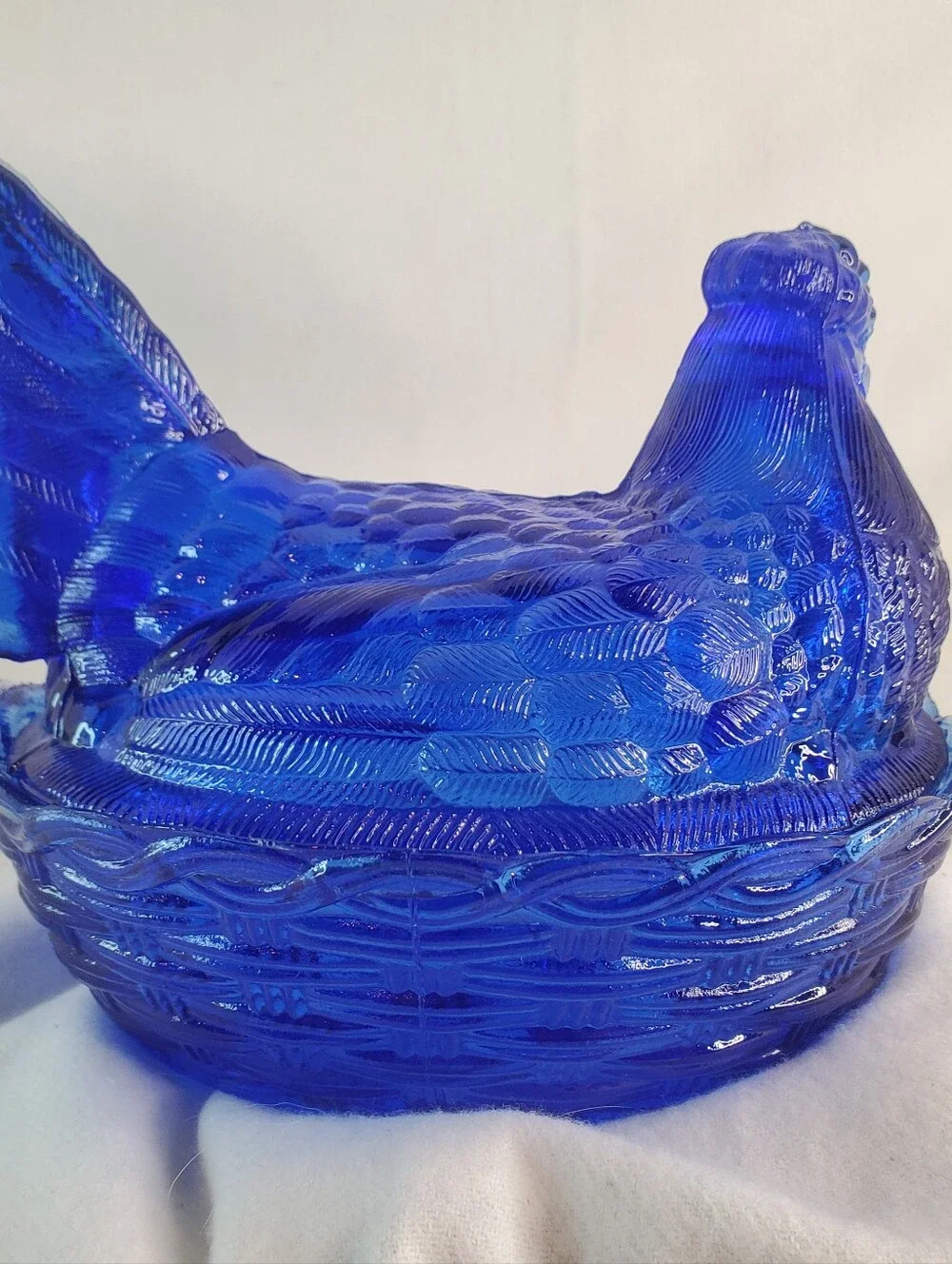 Vintage Mosser Colbolt Blue Glass Chicken Nest w/ Eggs